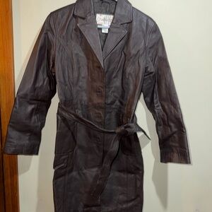 Chadwicks Dark Brown Leather Trench Coat with Self-Tie Belt
